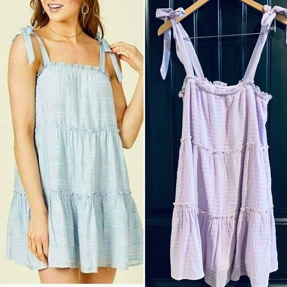Altar'd State Dresses & Skirts - Altard State Bows Above Lavender Purple Ruffle Tie Shoulder Tiered Dress | Small